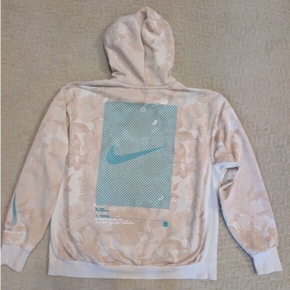 Nike Halftone Grid Hoodie Sweatshirt Mens XL Tan Turquoise Hoodie Zipper Pocket - Picture 2 of 14